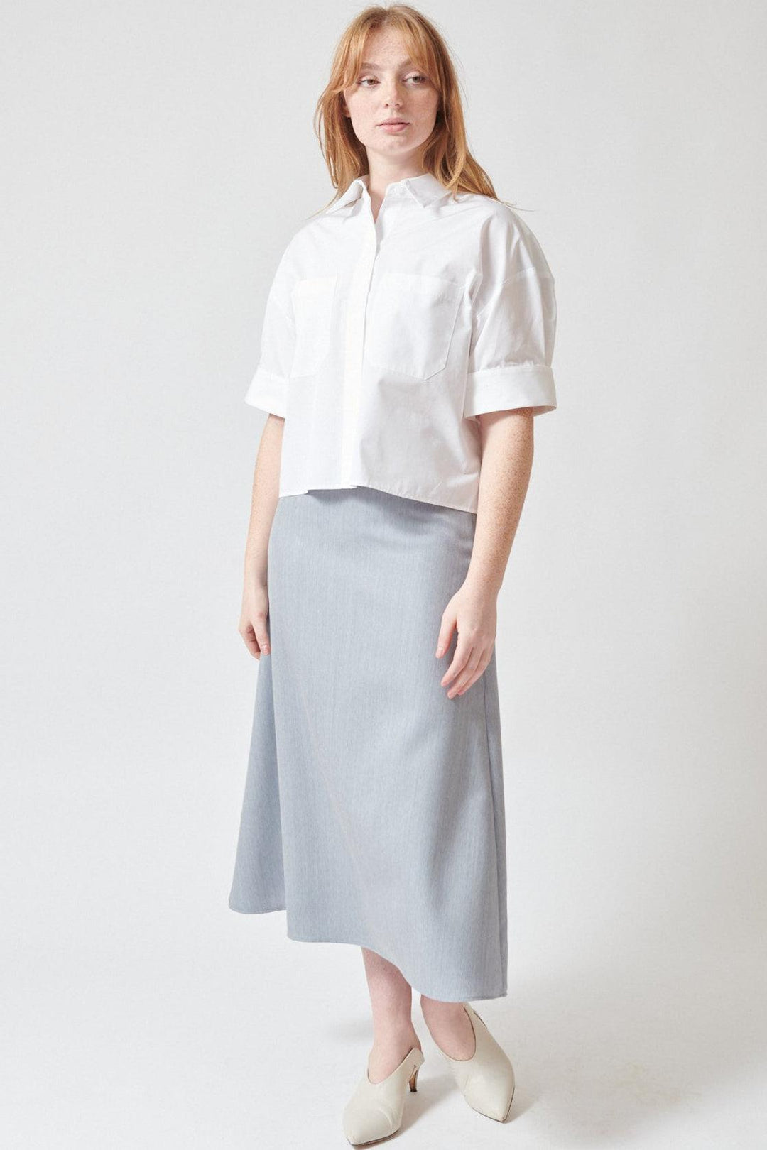 Waverly wearing TWP The A Line Skirt front view