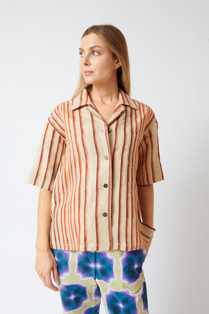 Mari wearing Odeeh Degrade Stripe Shirt front view