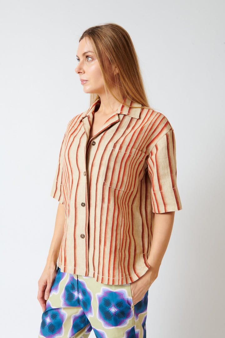 Mari wearing Odeeh Degrade Stripe Shirt front view