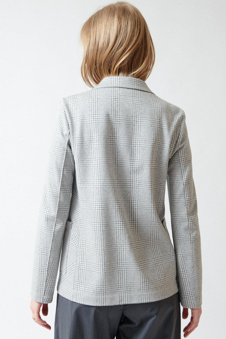 Madi wearing Harris Wharf Stand Up Collar Blazer rear view