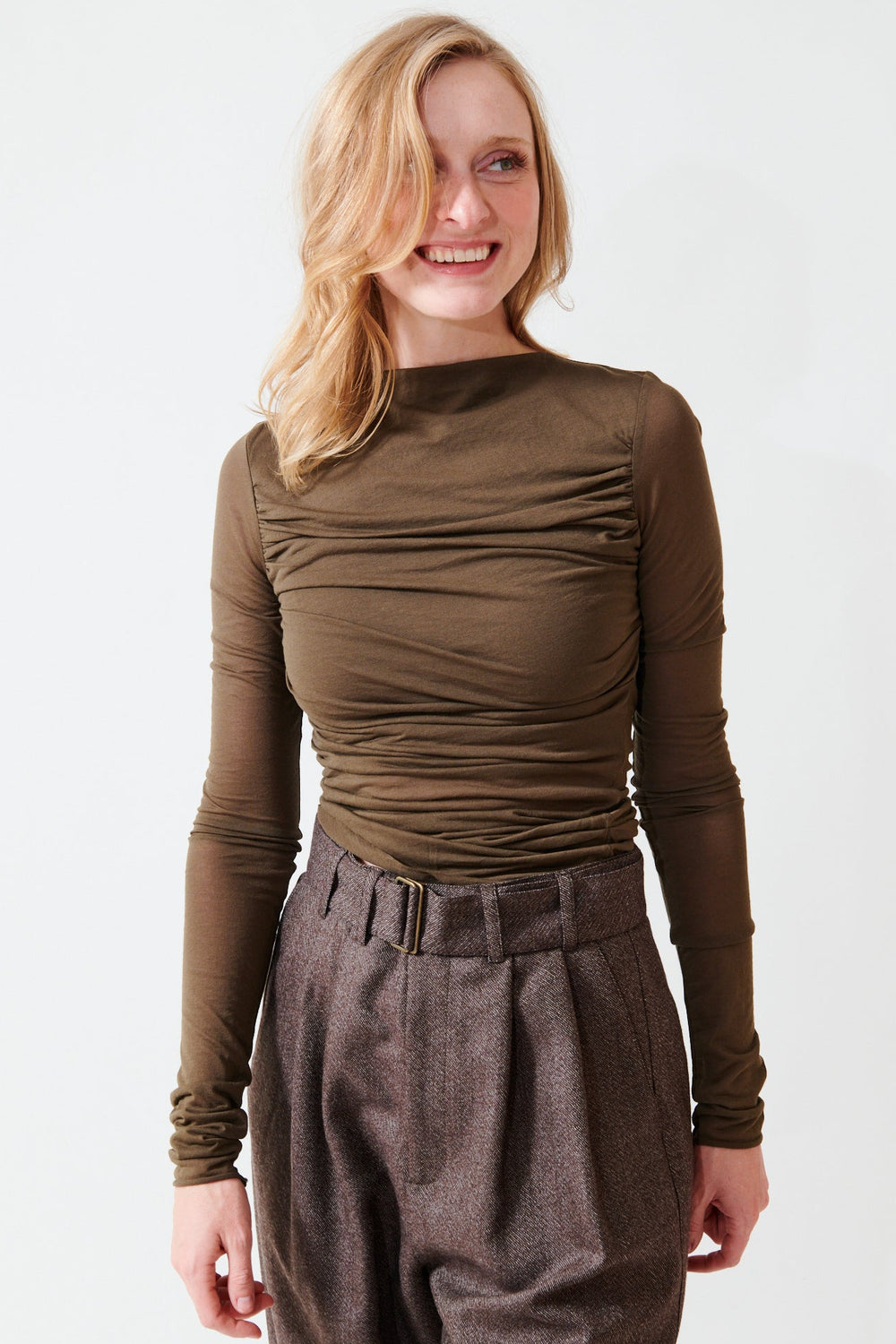 Madi wearing Soeur Gaia Top front view