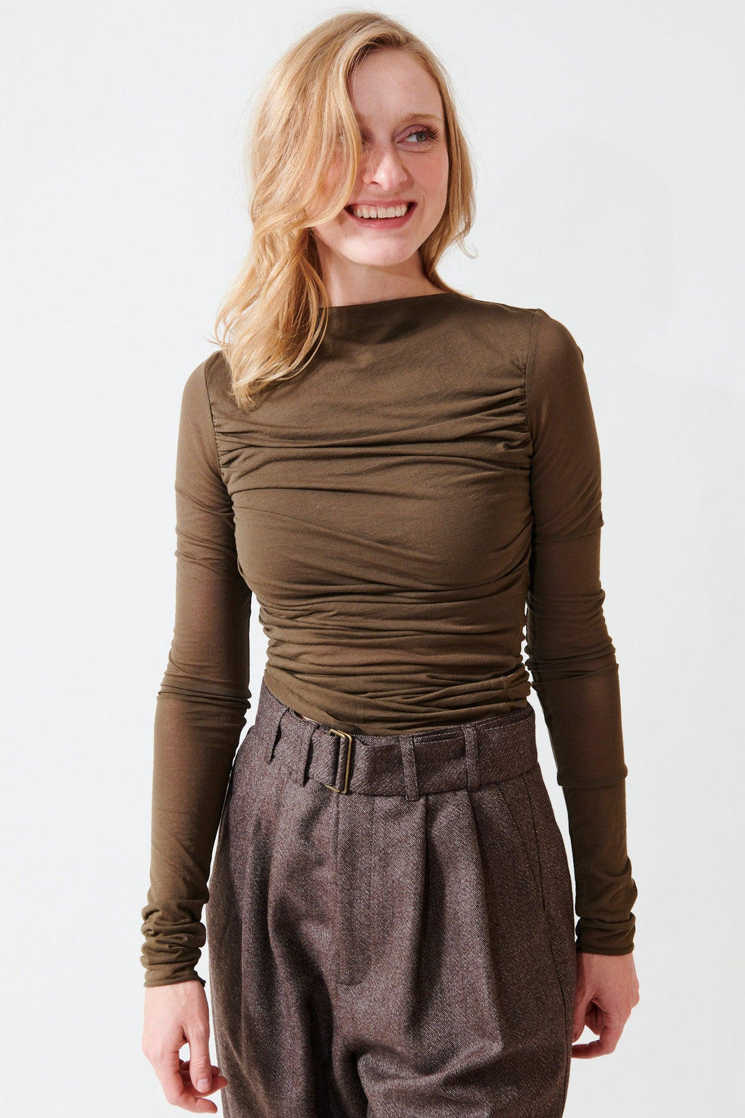 Madi wearing Soeur Gaia Top front view