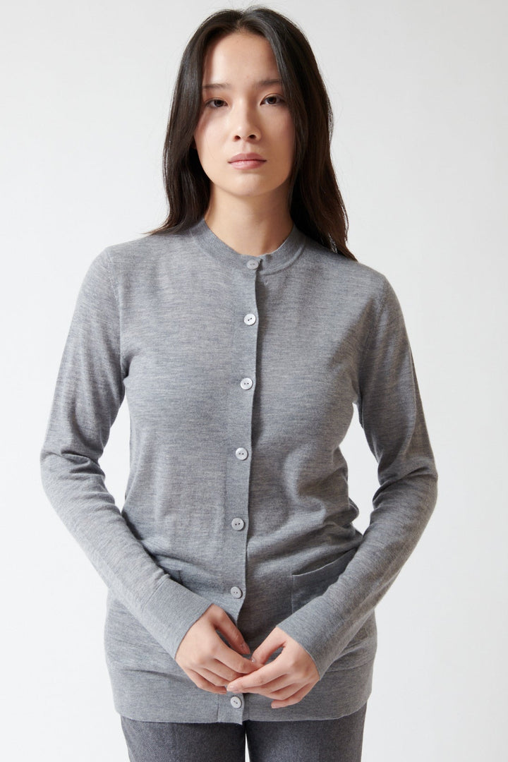 Lilly wearing Lisa Yang Adeline Cardigan front view