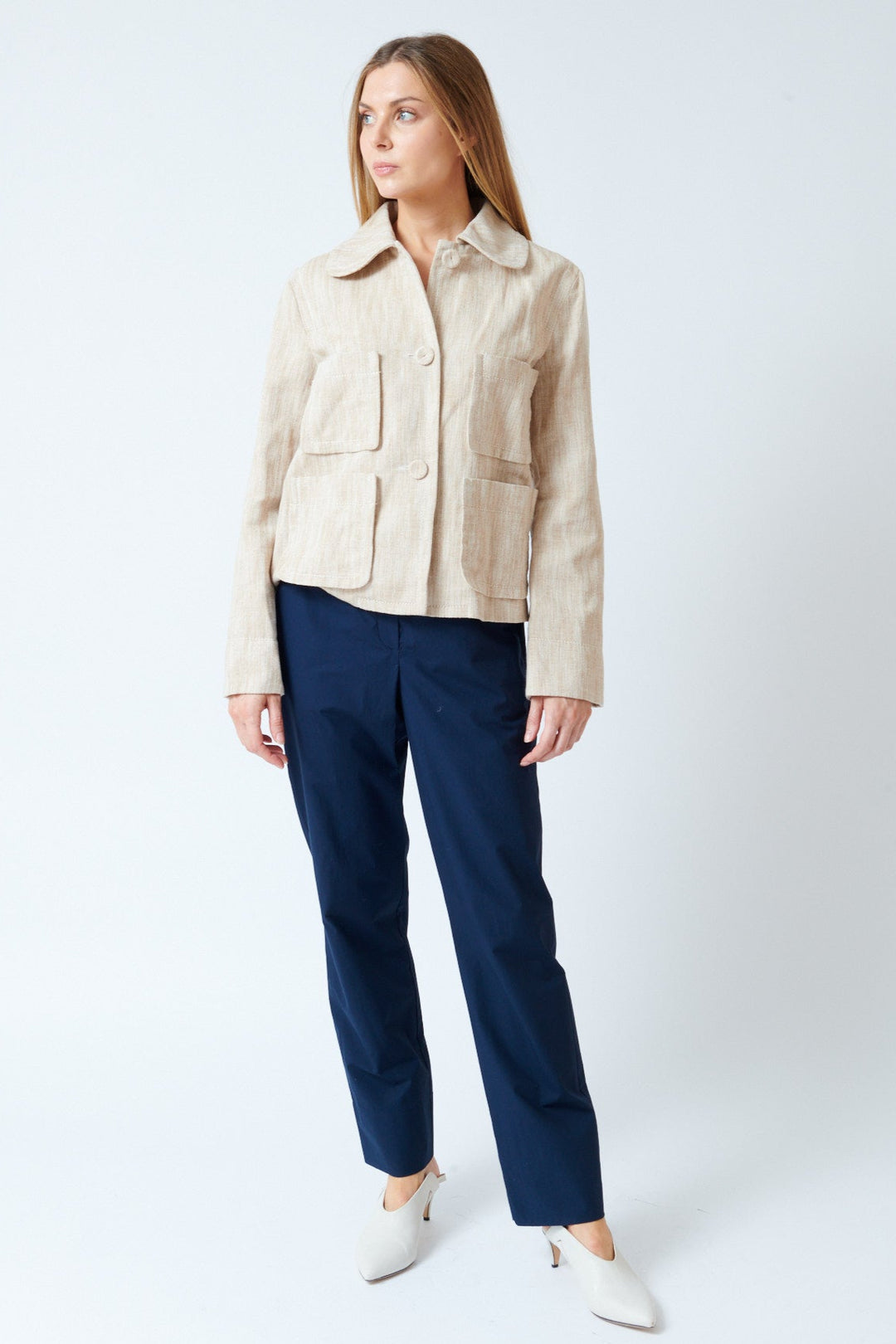 Mari wearing Odeeh All Cotton Solid Trouser front view