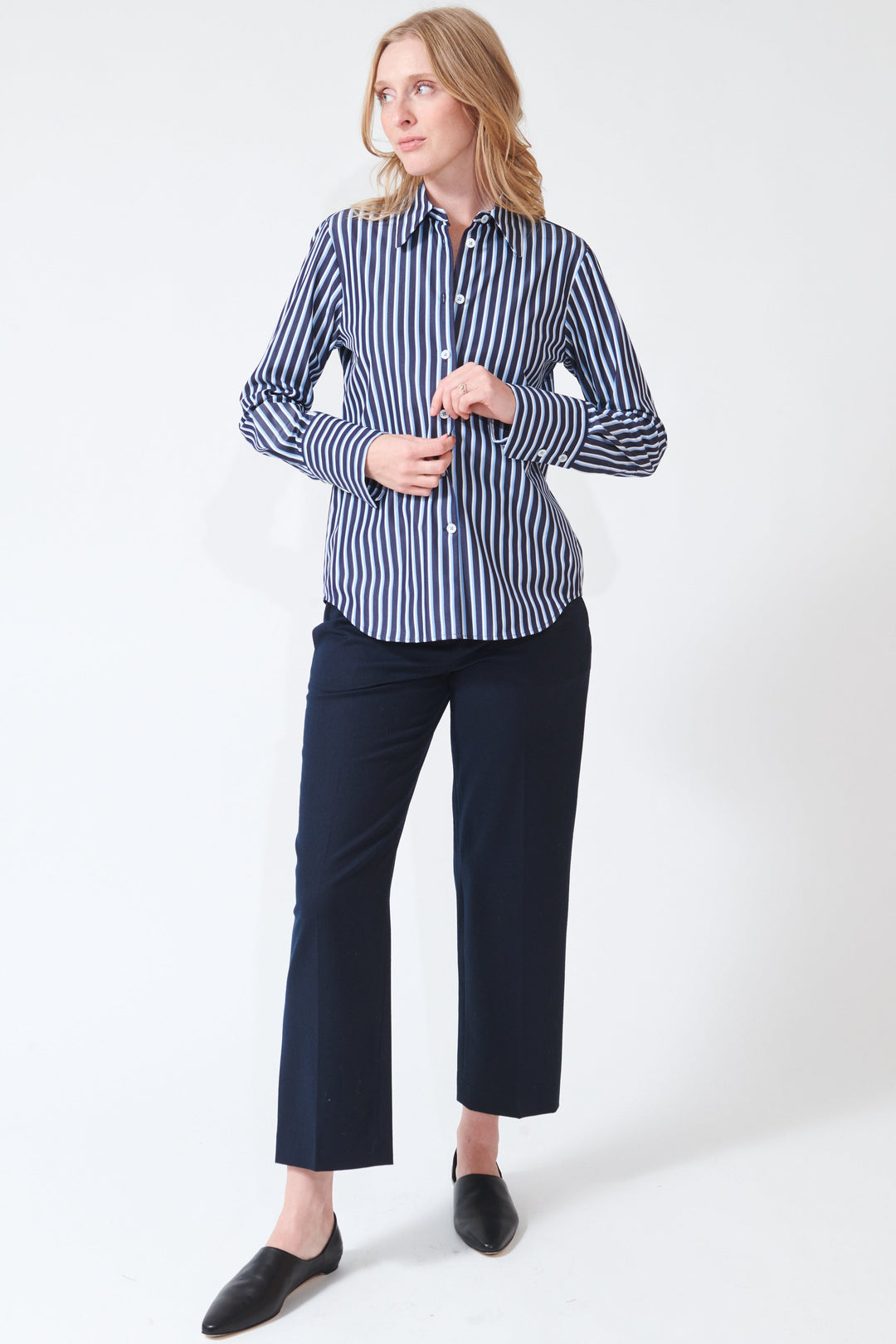 Madi wearing Odeeh Flannel Pants front view