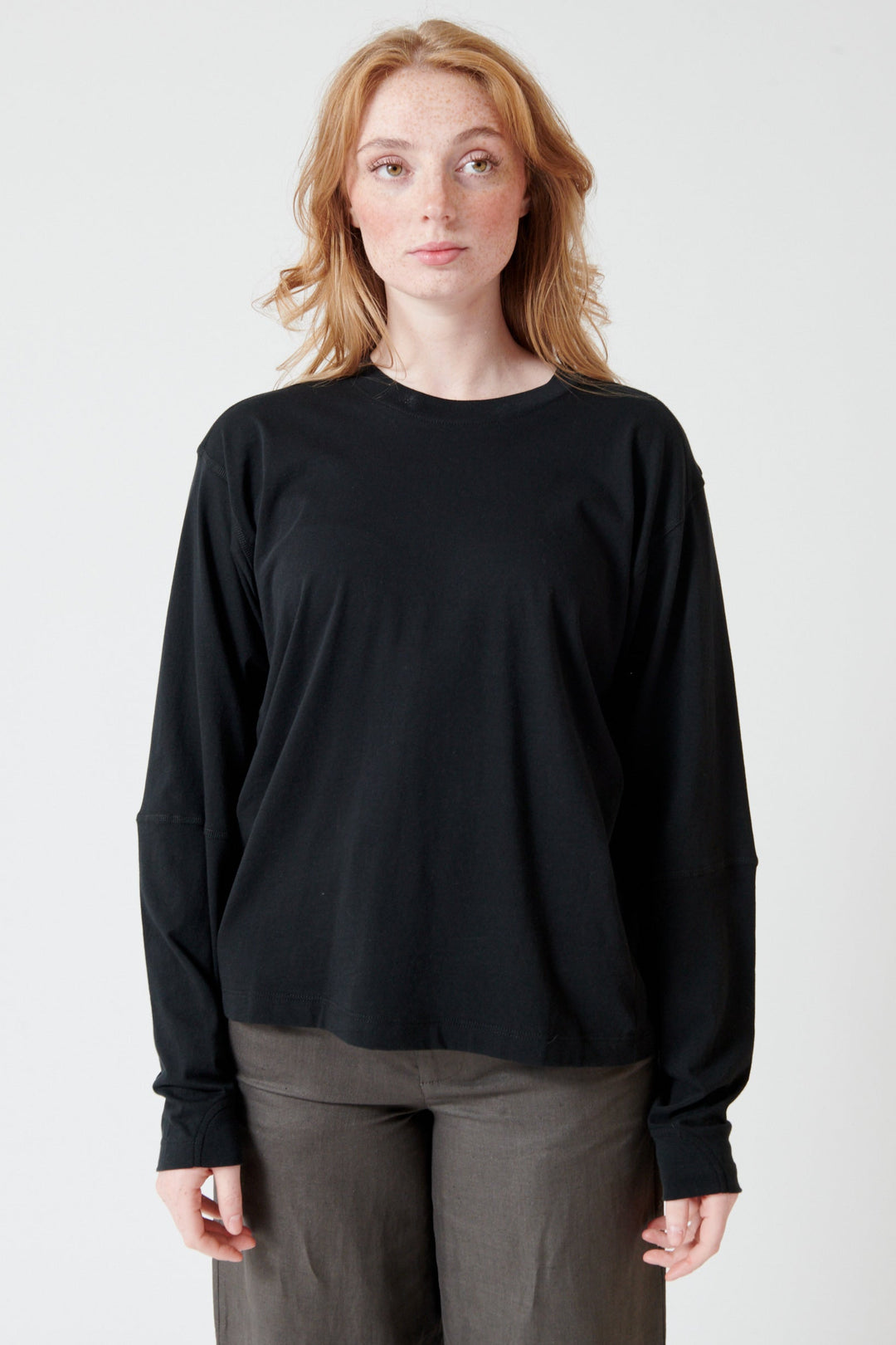 Waverly wearing 6397 Coverstitch Long Sleeve Tee front view