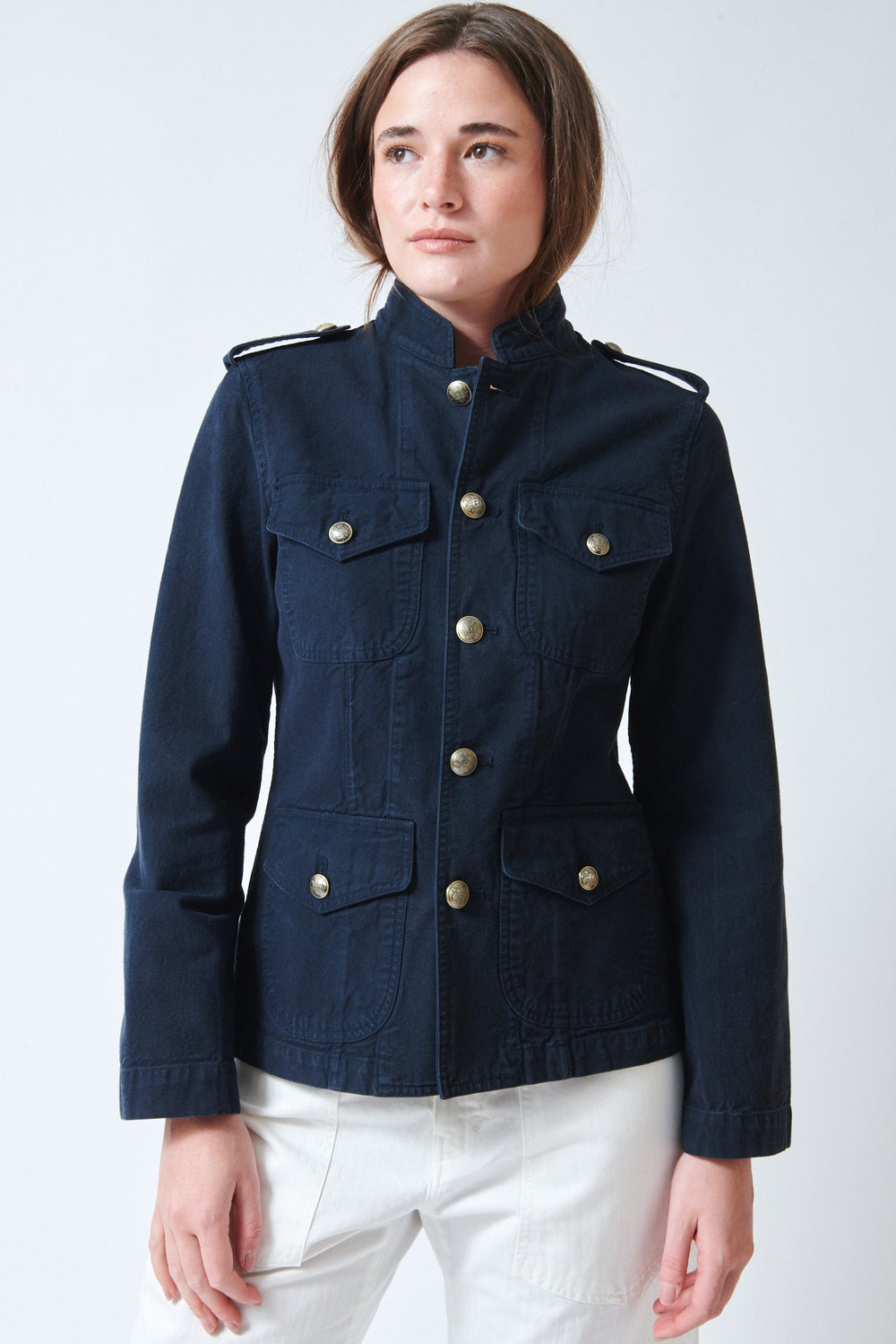 Julia wearing Nili Lotan Raymond Cotton Jacket front view
