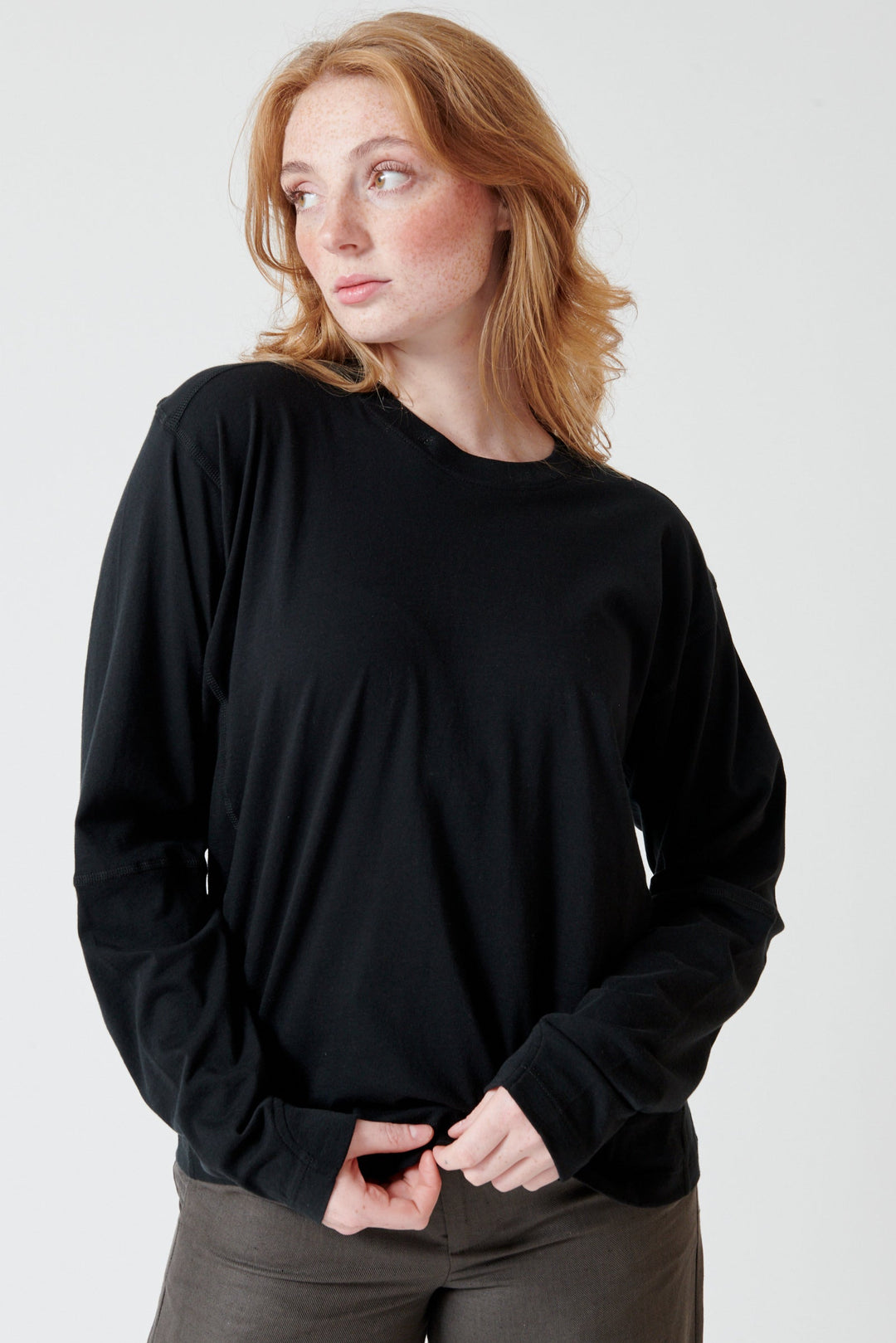 Waverly wearing 6397 Coverstitch Long Sleeve Tee front view