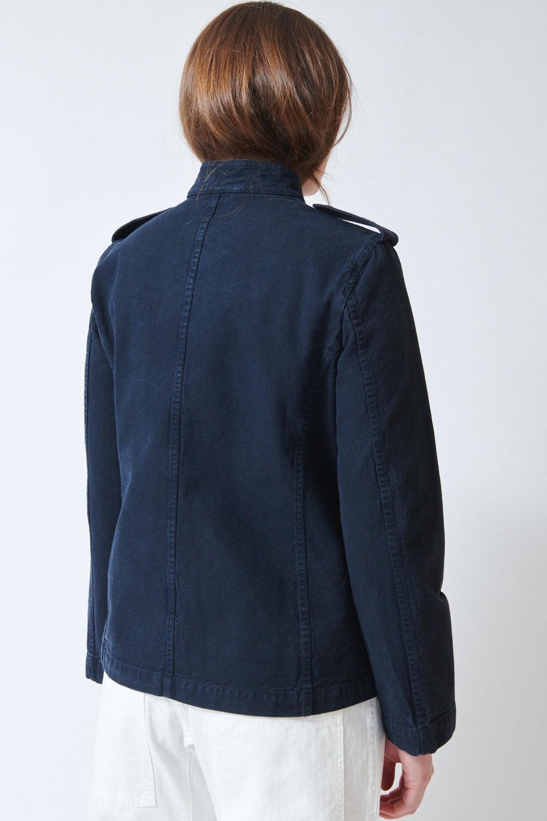 Julia wearing Nili Lotan Raymond Cotton Jacket rear view