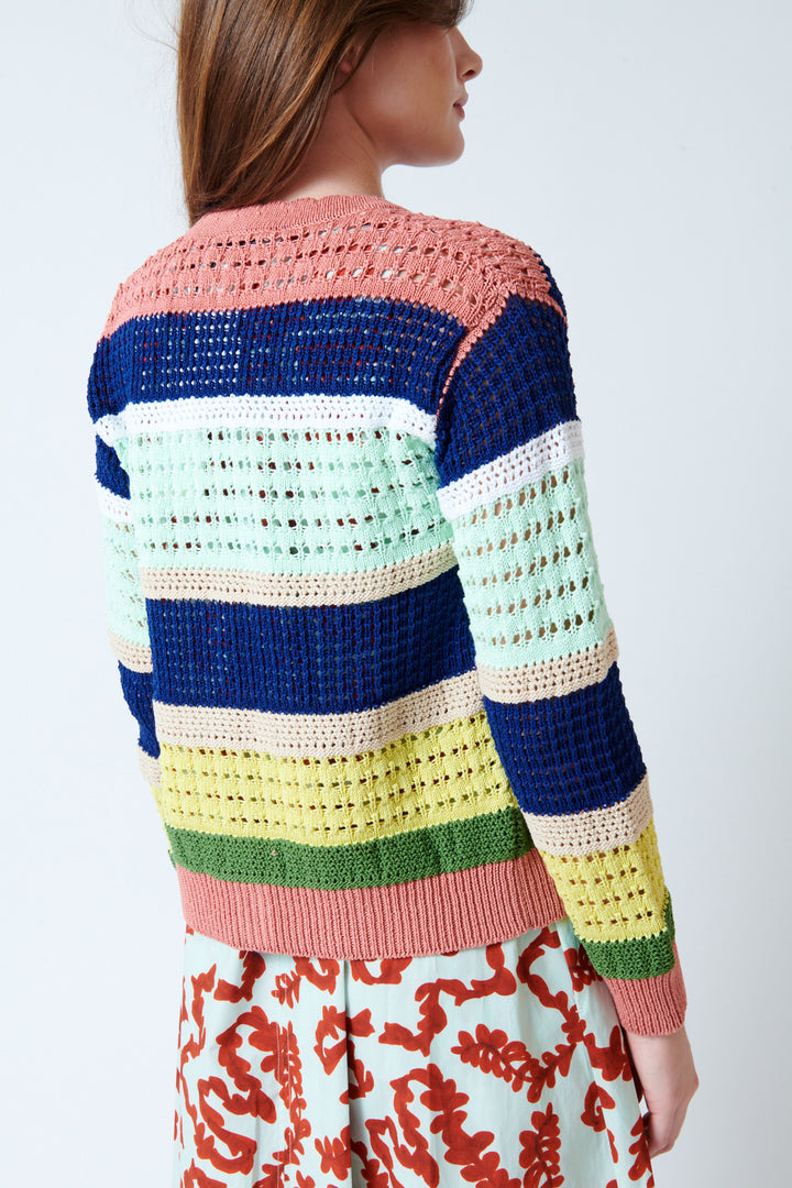 Mari wearing Odeeh Multi Cable Cardigan rear view