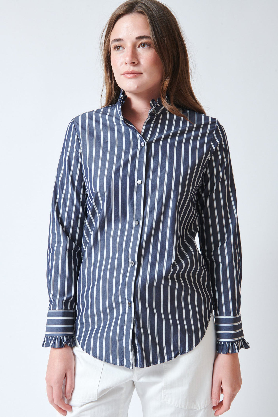 Julia wearing Nili Lotan Lydia Shirt front view