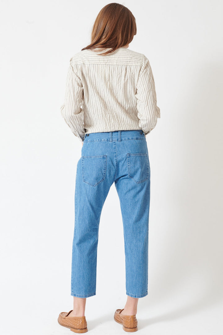 Julia wearing Pas de Calais Natural Denim Tapered Pants rear view