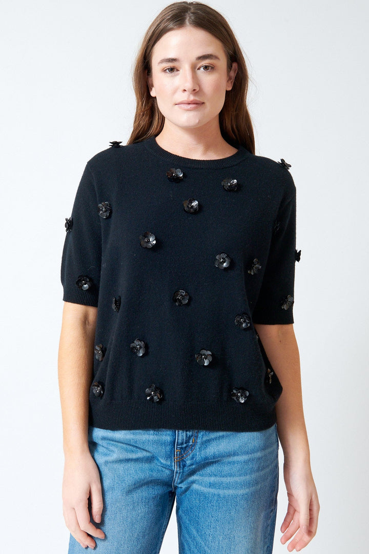 Julia wearing Jumper 1234 Sequin Floral Tee front view