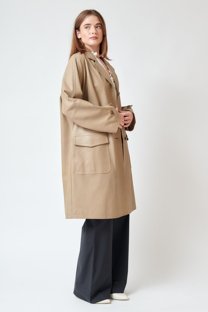 Julia wearing Dorothee Schumacher Sleek Statement III Coat side/front view