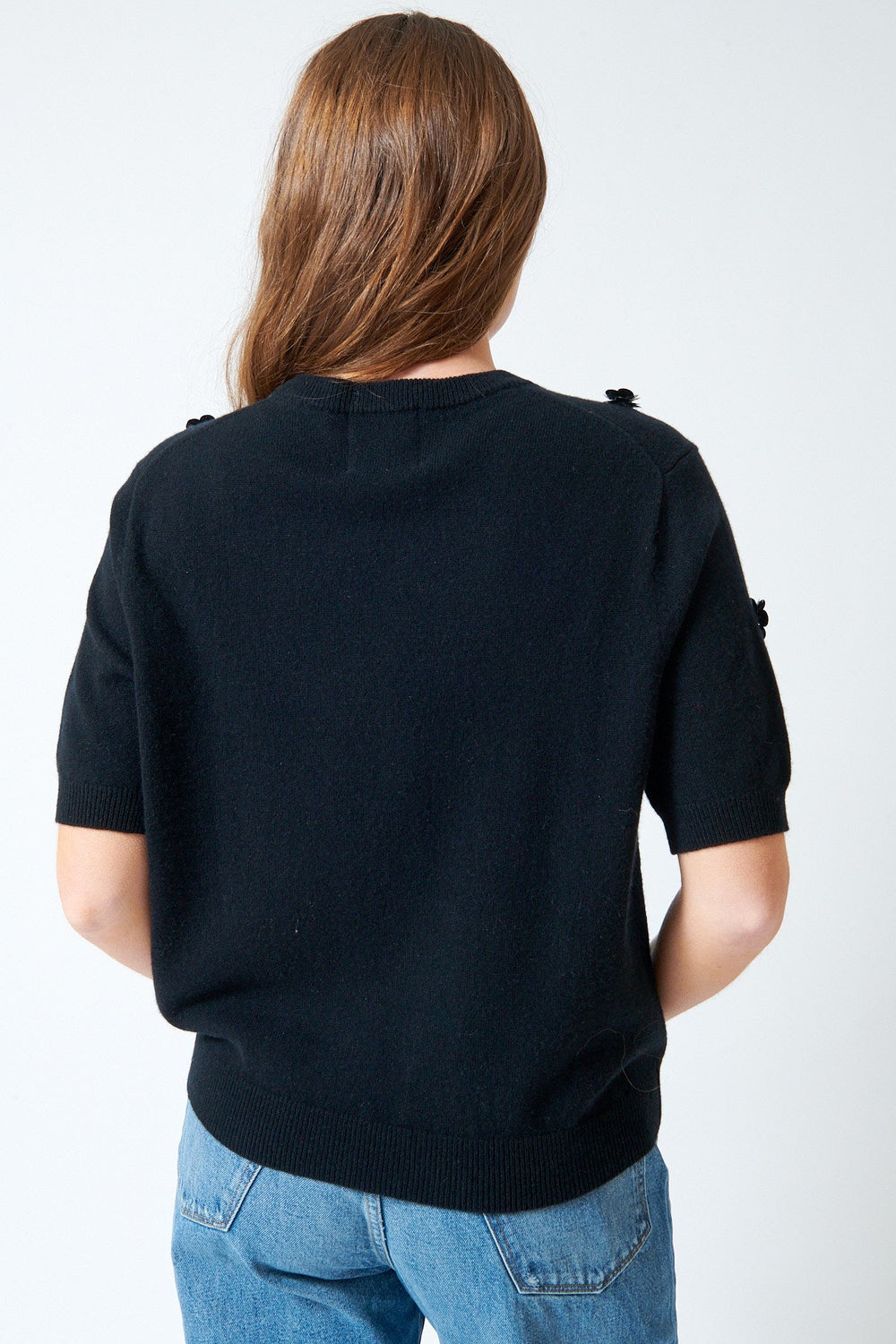 Julia wearing Jumper 1234 Sequin Floral Tee rear view