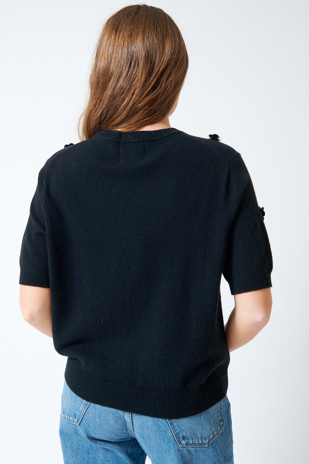 Julia wearing Jumper 1234 Sequin Floral Tee rear view