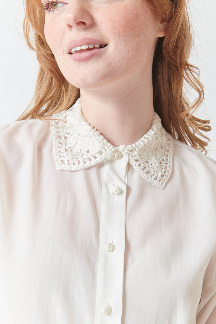 Waverly wearing Seventy Tatters Blouse front/detail view