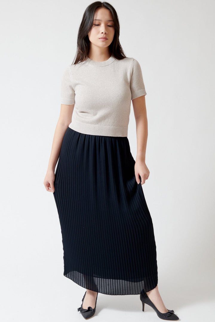 Lilly wearing Lilla P Pleated Maxi Skirt front view