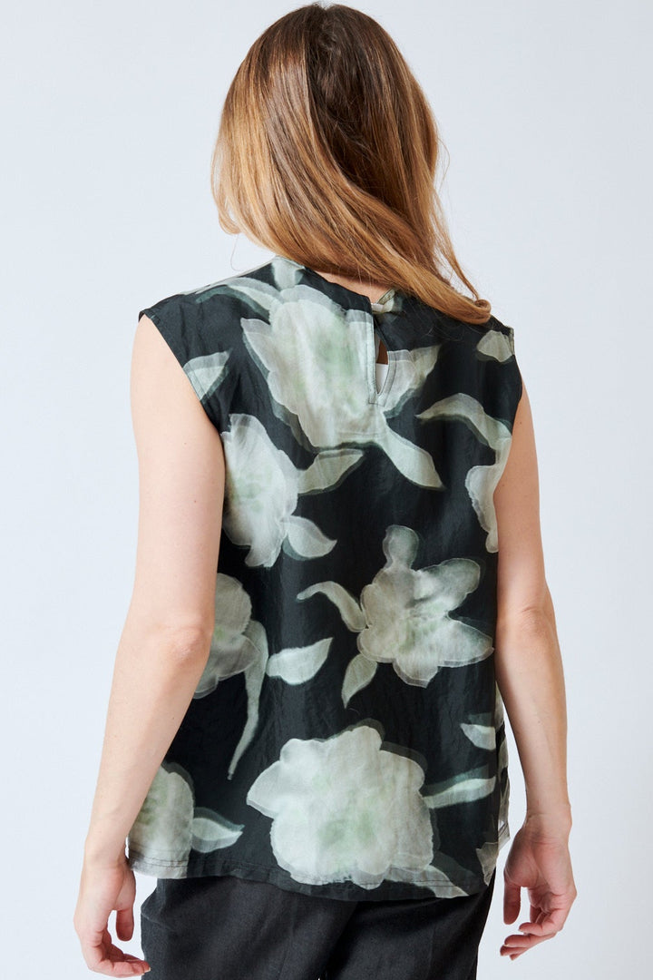 Mari wearing Christian Wijnants Toros Double Layered Silk Sleeveless Top rear view