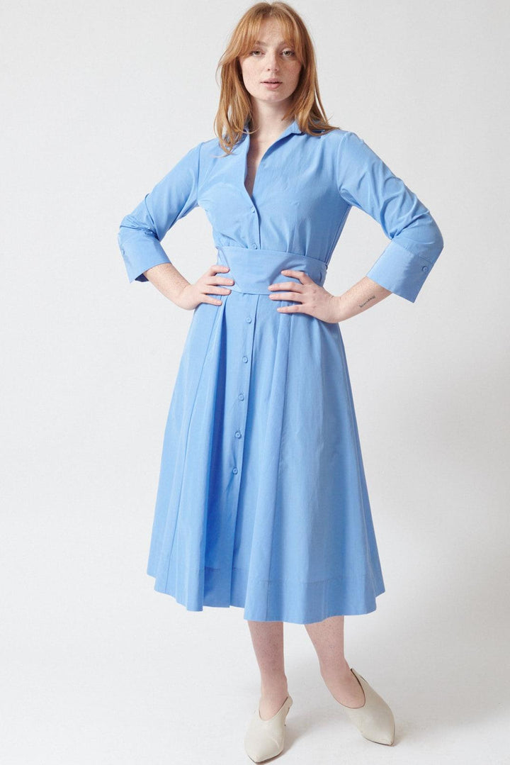 Waverly wearing Rosso 35 Belted Three Quarter Sleeve Dress front view