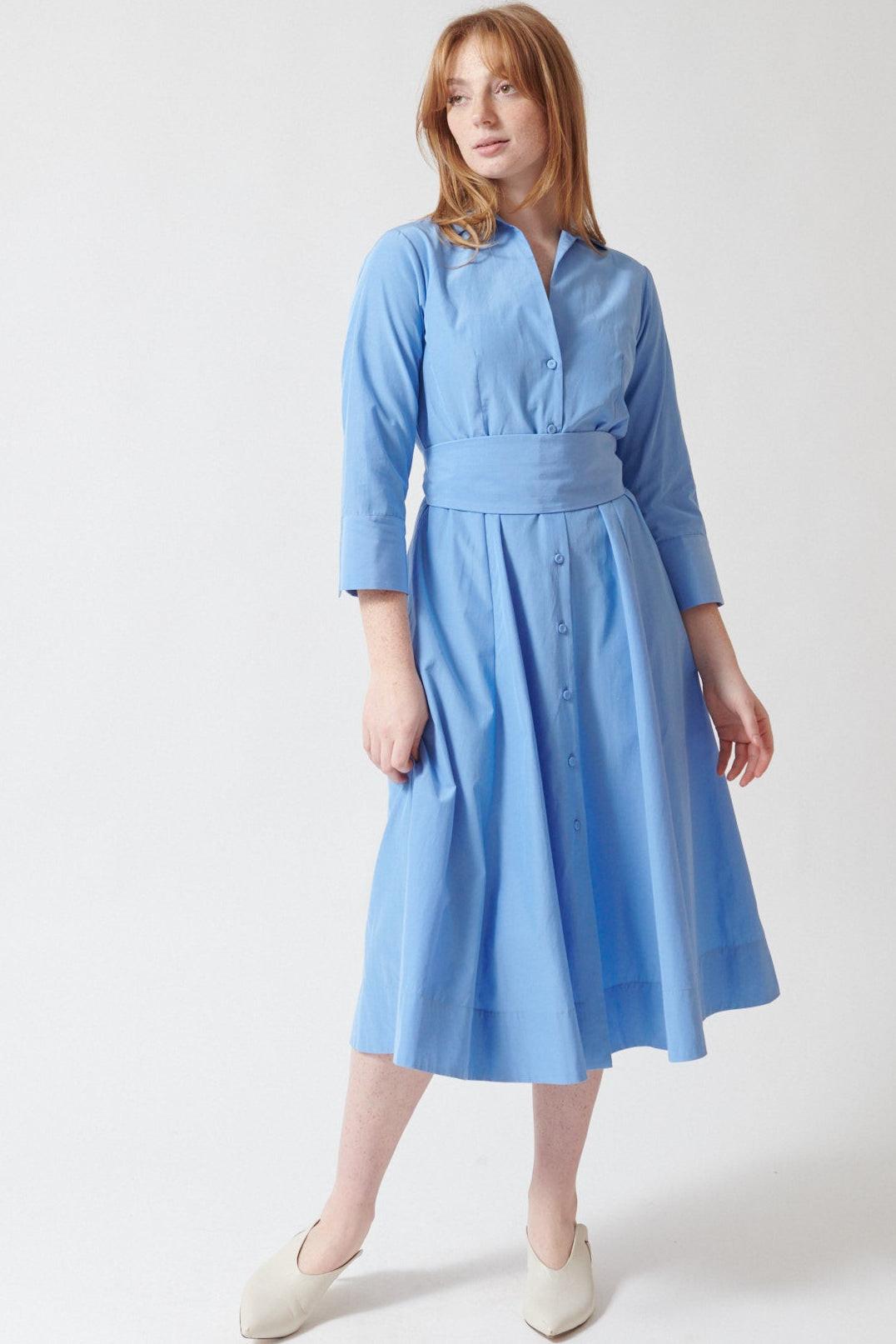 Waverly wearing Rosso 35 Belted Three Quarter Sleeve Dress front view