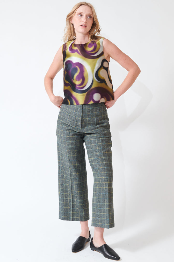 Madi wearing Odeeh Fancy Check Pants front view