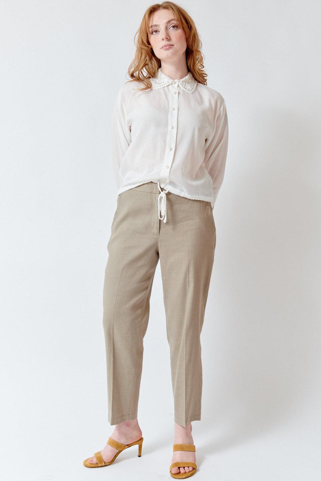Waverly wearing Seventy Lisa Zip Front Elastic Back Pant front view