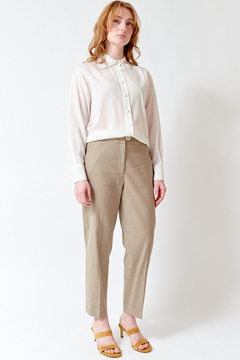 Waverly wearing Seventy Lisa Zip Front Elastic Back Pant front view