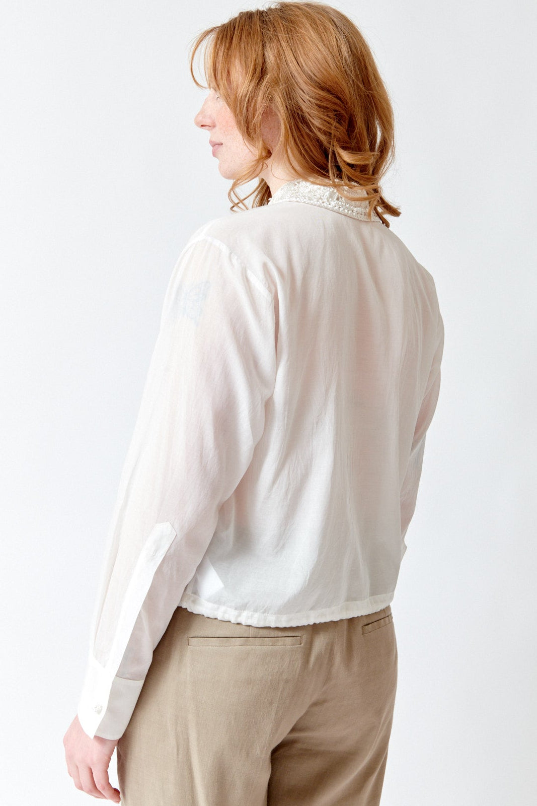 Waverly wearing Seventy Tatters Blouse rear view