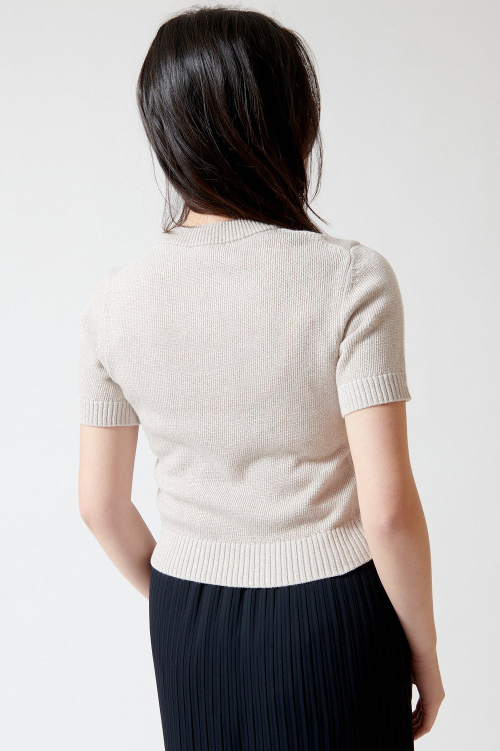 Lilly wearing Lilla P Short Sleeve Sparkle Sweater rear view