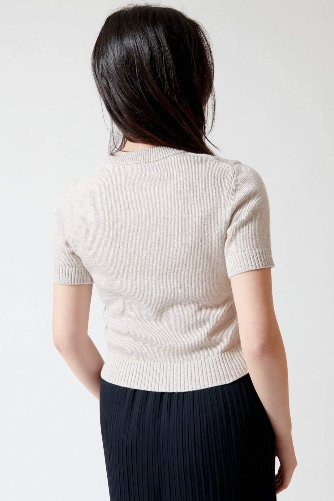 Lilly wearing Lilla P Short Sleeve Sparkle Sweater rear view