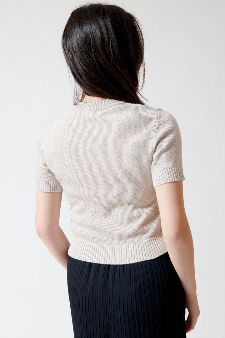 Lilly wearing Lilla P Short Sleeve Sparkle Sweater rear view
