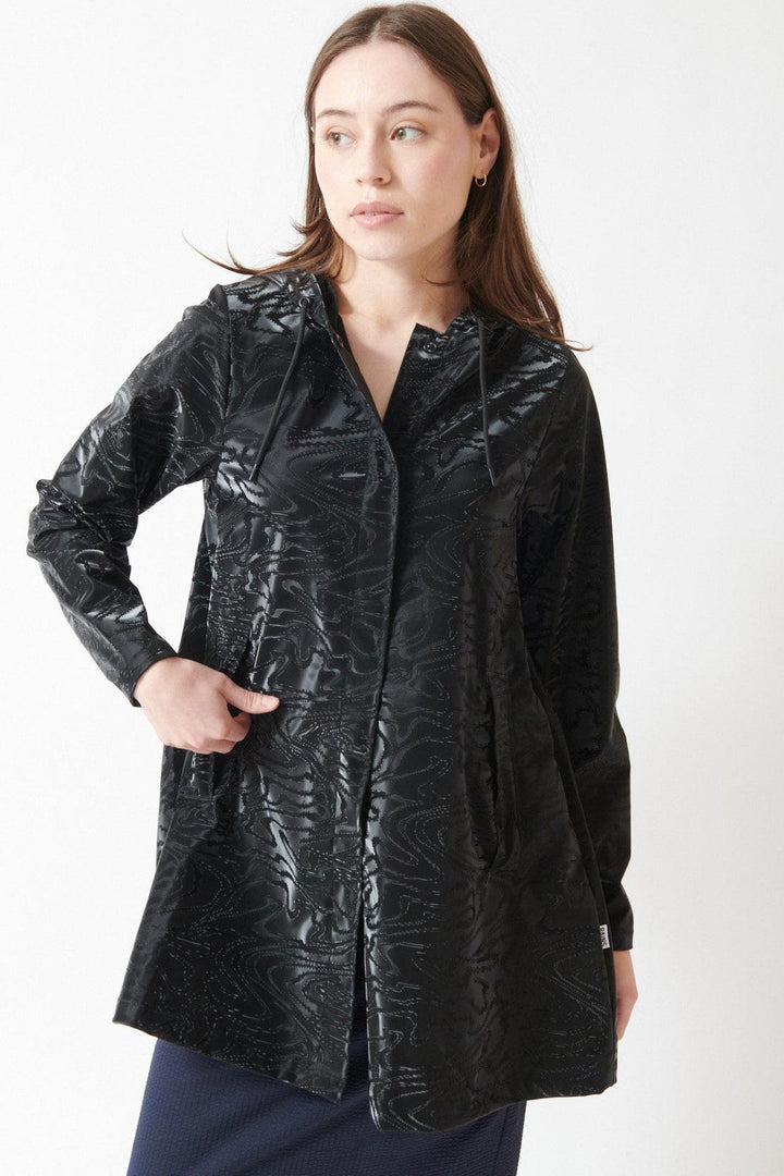 Angela wearing Rains A Line W Jacket W3 front view