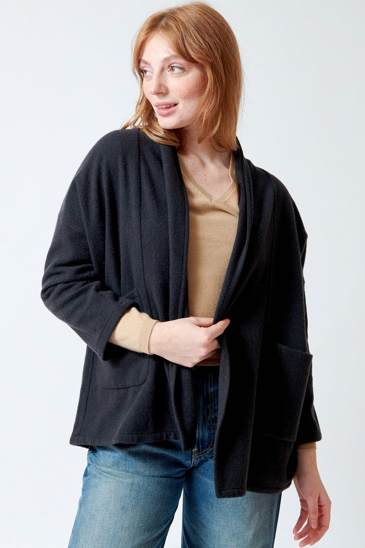 Waverly wearing Evam Eva Short Robe front view