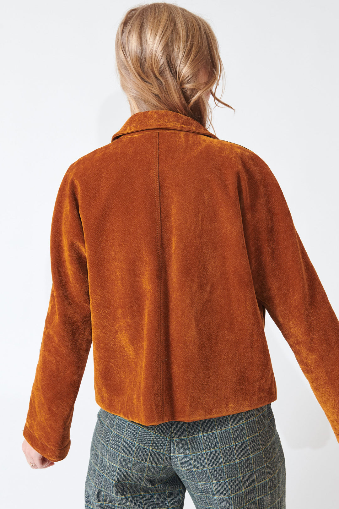 Madi wearing Odeeh Flocked Velvet Jacket rear view