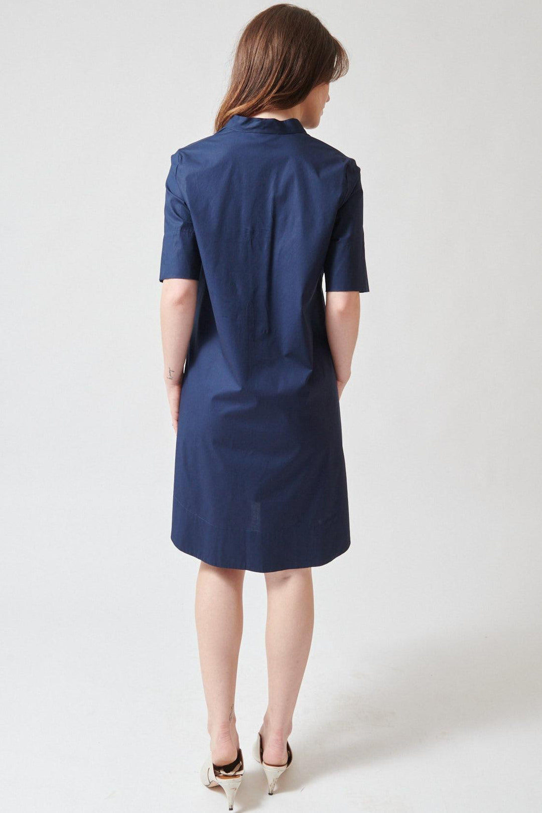 Sophie wearing Rosso 35 Cotton Comfort Short Sleeve Dress rear view