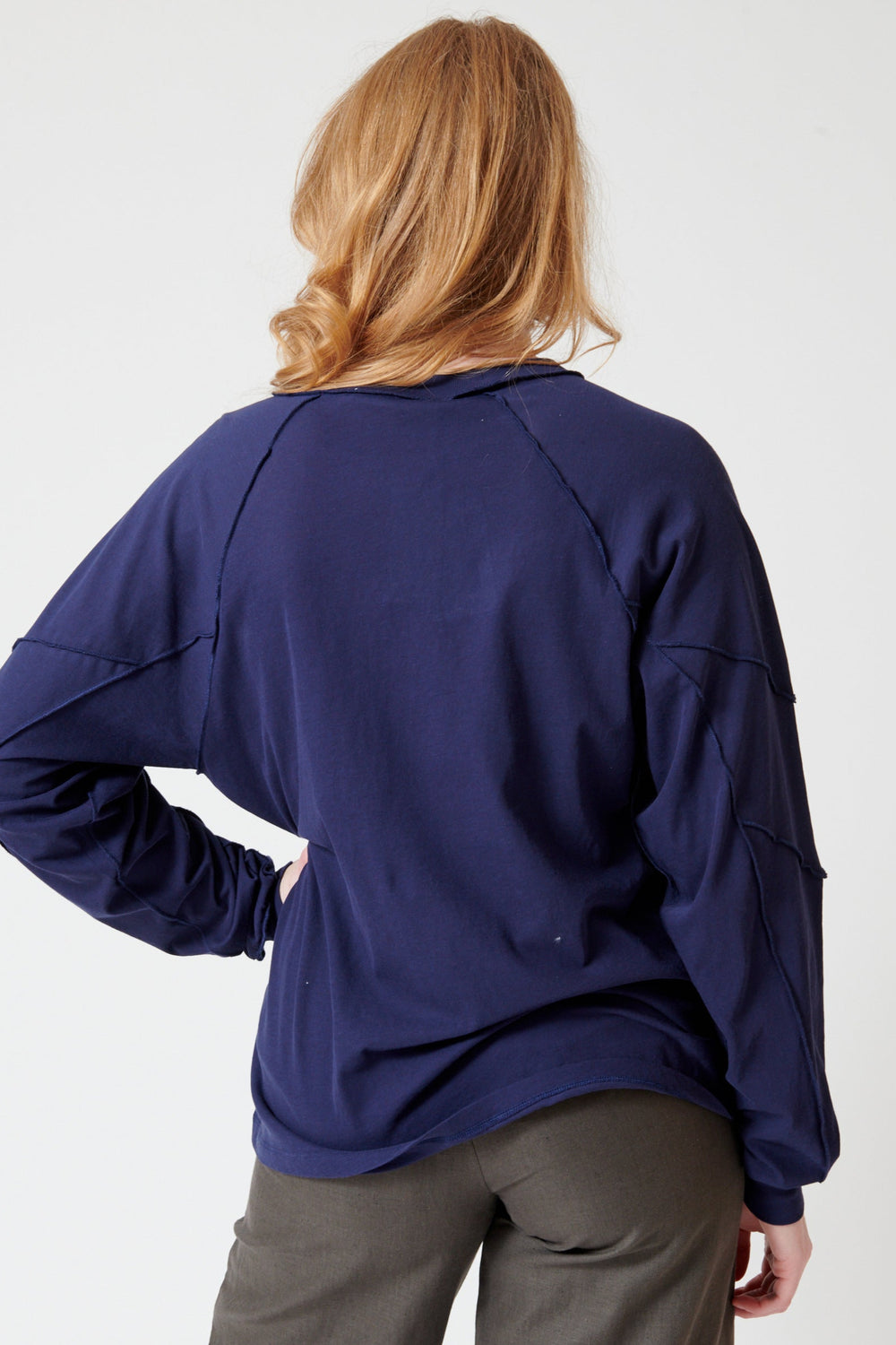 Waverly wearing 6397 Inside Out Long Sleeve Raglan rear view