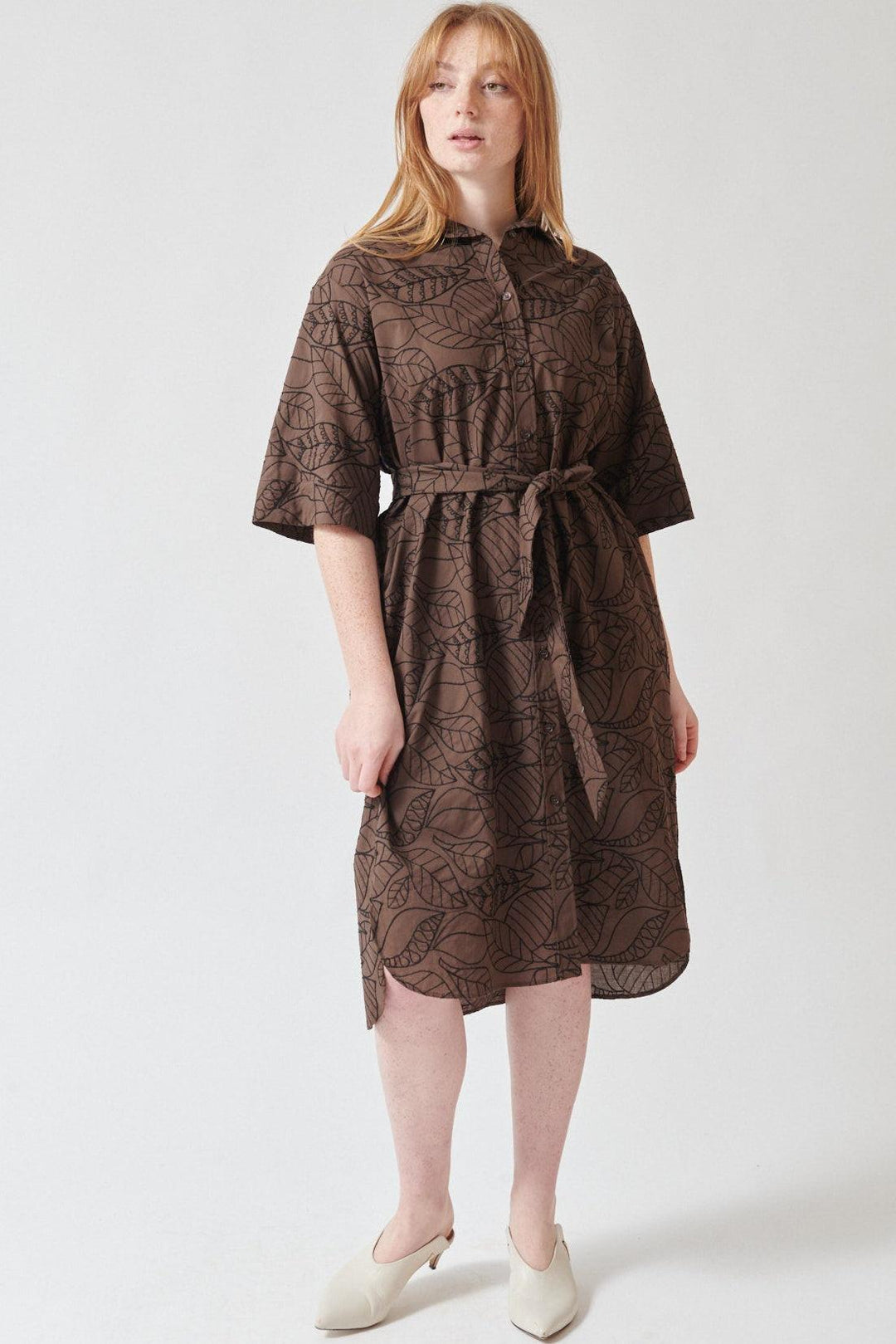 Rosso 35 Embroidered Botanical Belted Dress Cacao / It 46 (US 10) Rosso 35 Embroidered Botanical Belted Dress Cacao / It 46 (US 10)