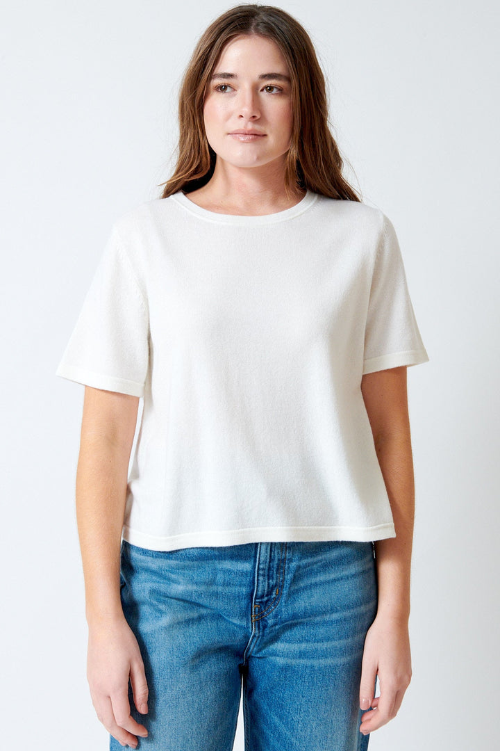 Julia wearing Allude Wool And Cashmere Quarter Sleeve Sweater front view