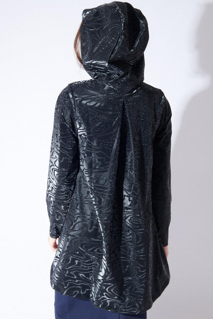 Angela wearing Rains A Line W Jacket W3 rear view