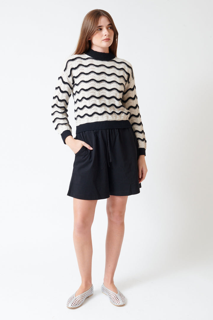 Julia wearing Kowtow Drawcord Shorts front view