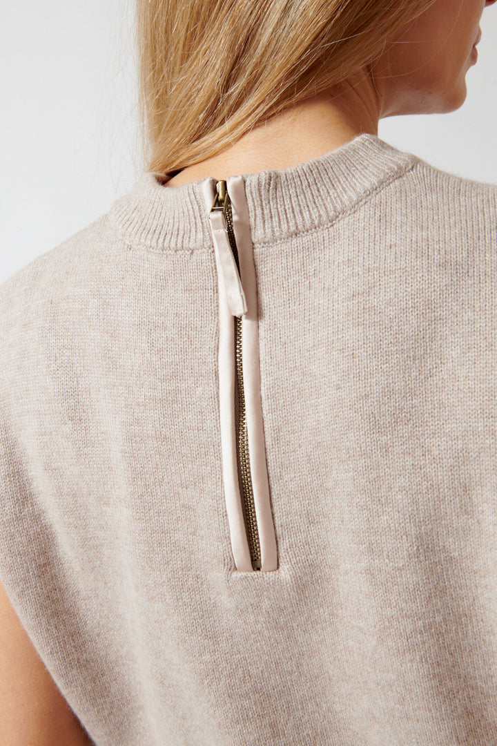 Mari wearing Lilla P Banded Bottom Wedge Sweater detail rear view