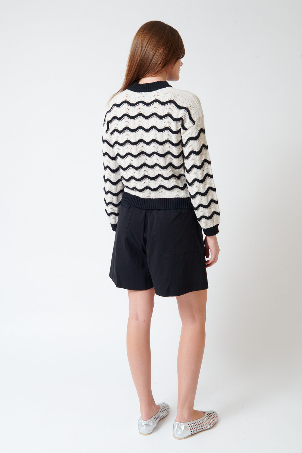Julia wearing Kowtow Drawcord Shorts rear view