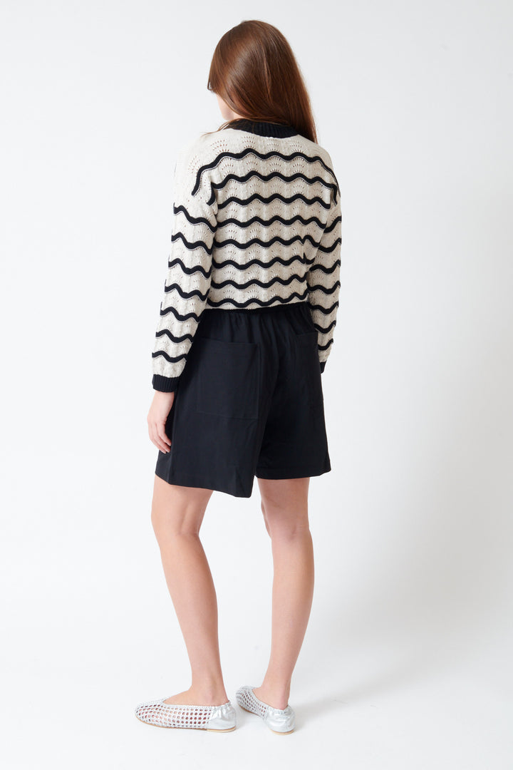 Julia wearing Kowtow Drawcord Shorts rear view