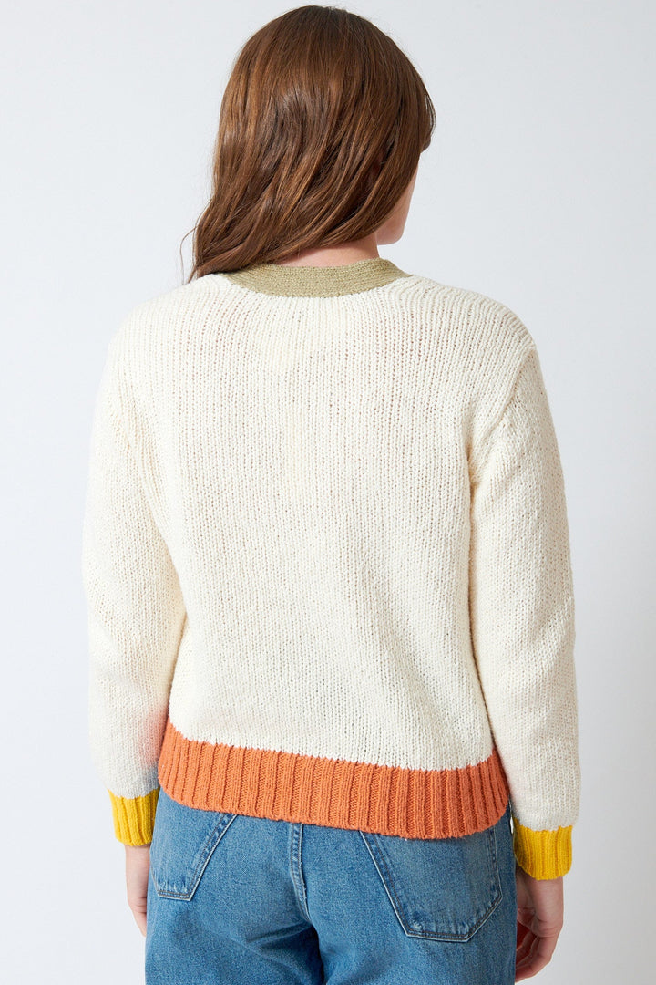 Julia wearing Lilla P Contrast Trim Cardigan rear view
