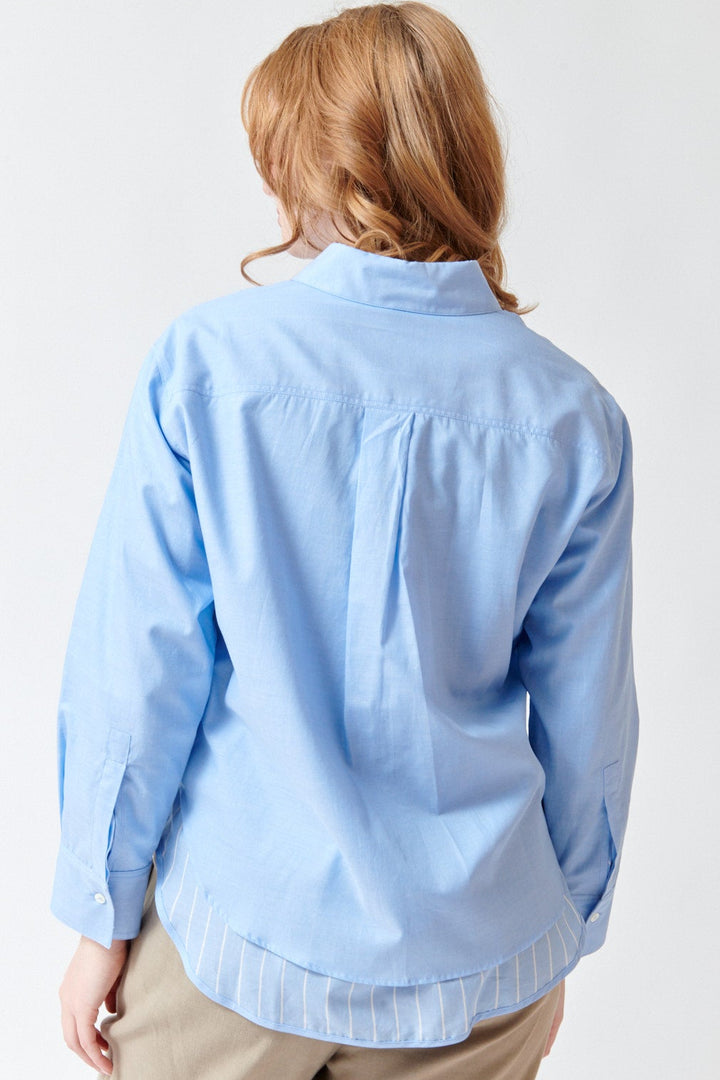 Waverly wearing Seventy Long Under Short Shirt rear view