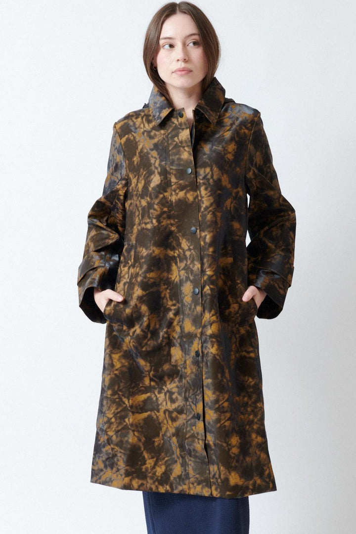 Angela wearing Rains Nara W Long Jacket W3 front view