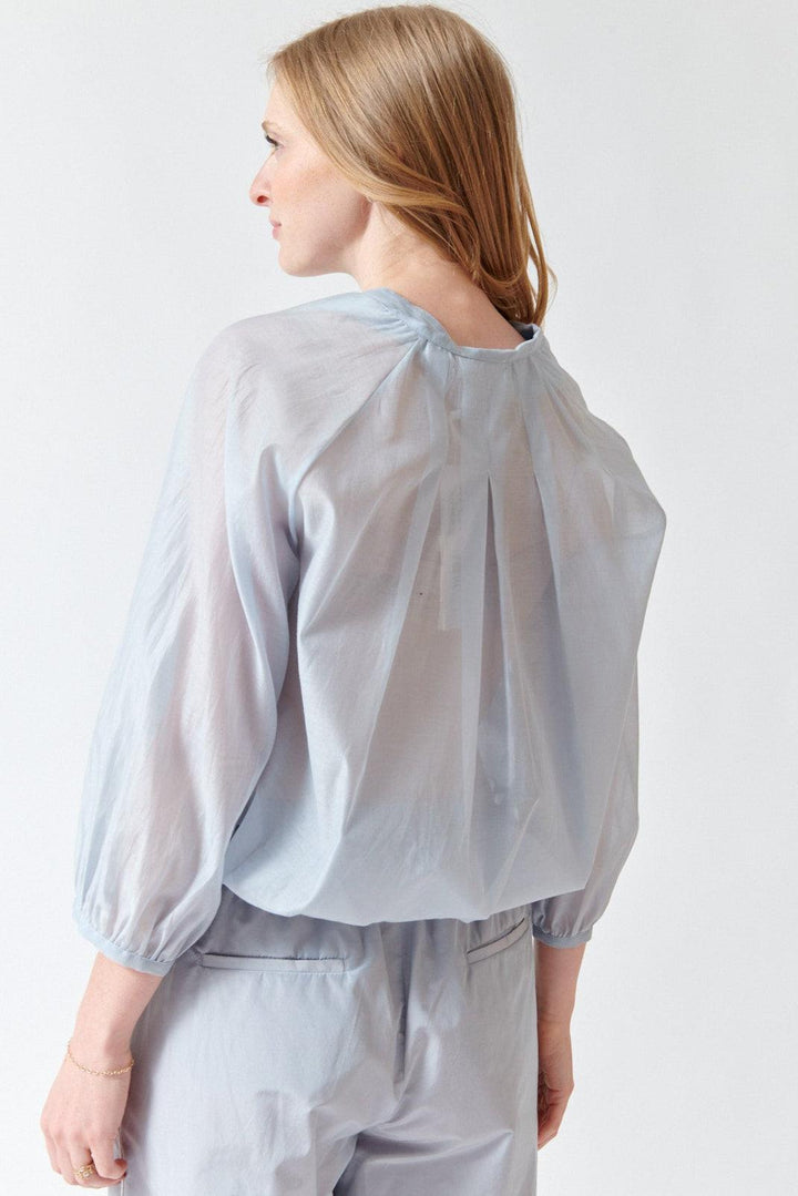 Madi wearing Peserico Cotton Silk Blend Matte Organza Shirt rear view
