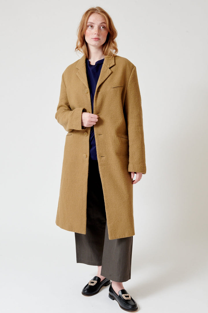 Waverly wearing 6397 Boiled Pinstripe Coat front view
