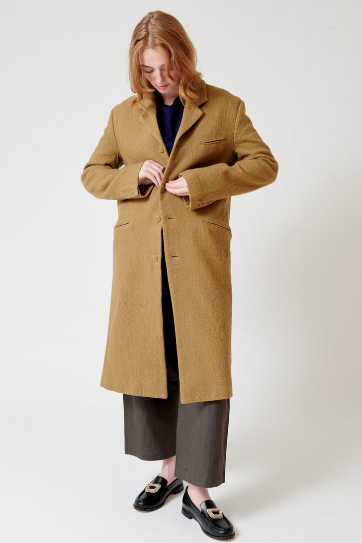 Waverly wearing 6397 Boiled Pinstripe Coat front view